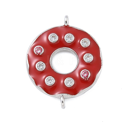 Rack Plating Brass Clear Cubic Zirconia Donut Connector Charms KK-A234-030P-02-1