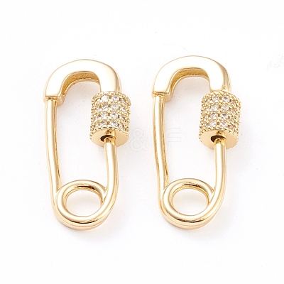 Brass Micro Pave Clear Cubic Zirconia Screw Carabiner Lock Charms ZIRC-L093-51G-1