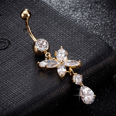 Brass Cubic Zirconia Navel Ring AJEW-EE0004-17-1