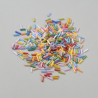 Transparent Colours Rainbow Glass Round Bugle Beads SEED-WH0004-02-1