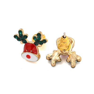 Christmas Alloy Emerald Rhinestone Stud Earrings for Women EJEW-M256-01C-G-1