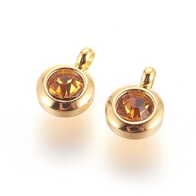 304 Stainless Steel Rhinestone Charms STAS-P237-10G-09-1