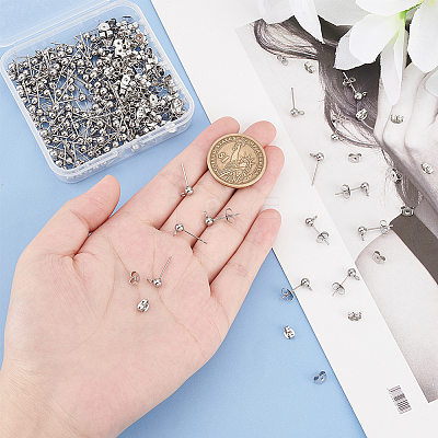304 Stainless Steel Ball Post Stud Earring Findings STAS-UN0001-76P-1