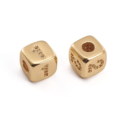 Brass Micro Pave Clear Cubic Zirconia Beads ZIRC-L091-021G-1
