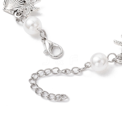 Ocean Series Alloy Shape Shell & Starfish Link Bracelets BJEW-JB11840-01-1