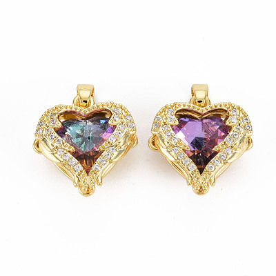 Rack Plating Brass Micro Pave Clear Cubic Zirconia Pendants X-KK-T060-10-RS-1