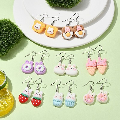 8 Pairs 8 Style Rabbit Resin Dangle Earrings EJEW-JE05670-1