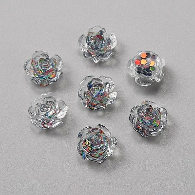 Camellia Transparent Resin Cabochons MRMJ-WH0075-57D-1