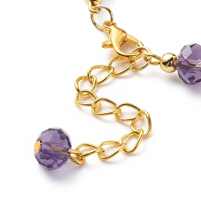 Glass Rondelle & Brass Beaded Bracelet for Women BJEW-JB08605-1