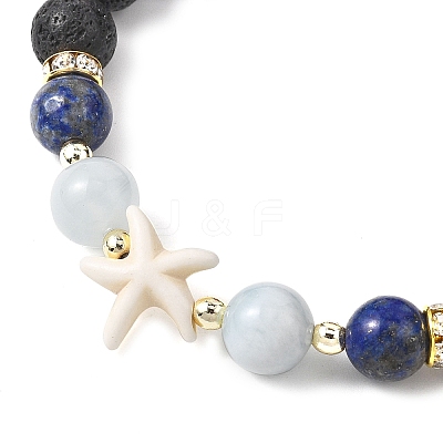 3Pcs Round Natural Lava Rock & Citrine & Lapis Lazuli & Green Aventurine & Amethyst & Madagascar Rose Quartz & Synthetic Turquoise Beads  Stretch Bracelets for Women BJEW-JB12789-1