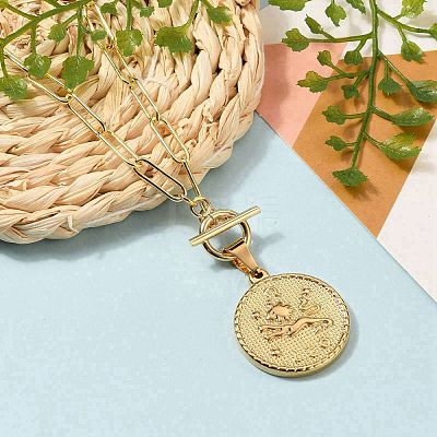 Flat Round with 12 Constellation/Zodiac Sign Pendant Necklaces Sets NJEW-JN03126-1