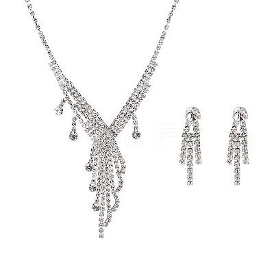 Fashionable Wedding Rhinestone Necklace and Stud Earring Jewelry Sets X-SJEW-R046-10-1