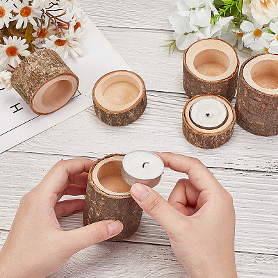 6Pcs 3 Styles Wood Candle Holders AJEW-GA0007-56-1