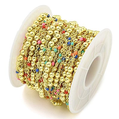 Brass Enamel Round Beaded Link Chain CHC-G022-07G-16-1