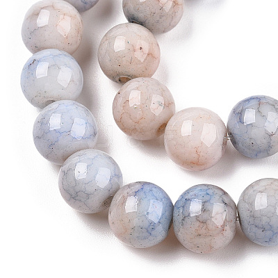 Ombre Effect Dyed Crackle Glass Round Beads Strands GLAA-T031-01B-1