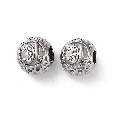 304 Stainless Steel Rhinestone European Beads STAS-A092-10H-P-1