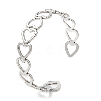 Non-Tarnish 304 Stainless Steel Heart Open Cuff Bangle for Women BJEW-L682-001P-1