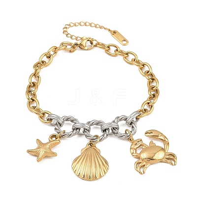 Duo Tone Ocean 304 Stainless Steel Shell Shape Crab Charm Bracelets for Women SA-CBA717A-07G-1
