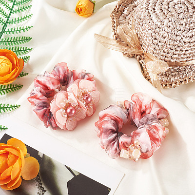 2Pcs 2 Styles Chic Solid Color French Satin Pigtail Hair Tie for Elegant Hairstyles OHAR-TA0001-09-1