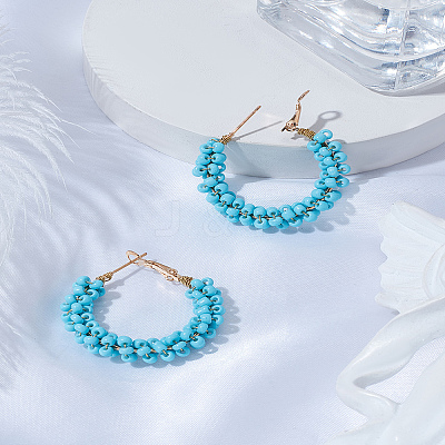 1 Pair Alloy Glass Seed Beads Hoop Earrings EJEW-LP0003-65B-1
