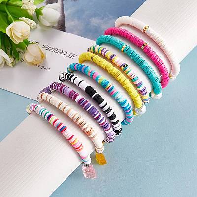 Polymer Clay Heishi Beads Stretch Charm Bracelets BJEW-SZ0001-33-1
