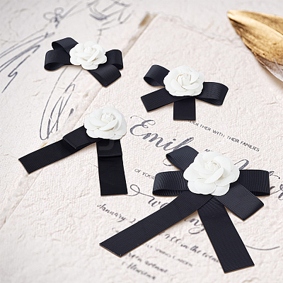4Pcs 4 Style Polyester Camellia Bow Tie Neck Tie Lapel Pins JEWB-AN0001-03-1