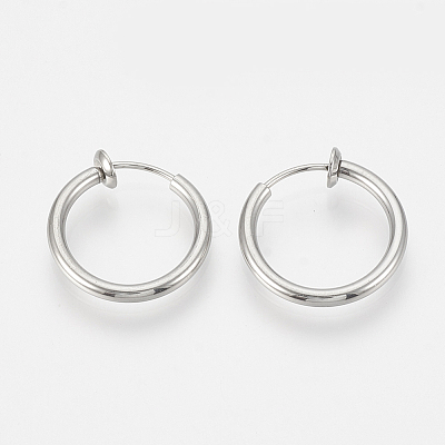 Tarnish Resistant 201 Stainless Steel Retractable Clip-on Hoop Earrings X-STAS-S100-06-1