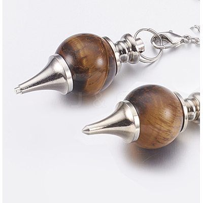 Natural Tiger Eye Sphere Dowsing Pendulums BJEW-E292-A09-1