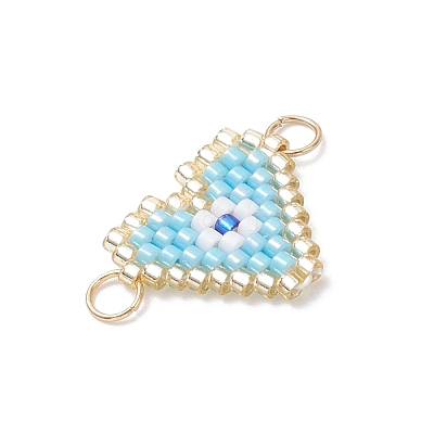 Glass Seed Beaded Evil Eye Heart Links Connector Charms PALLOY-MZ01048-1