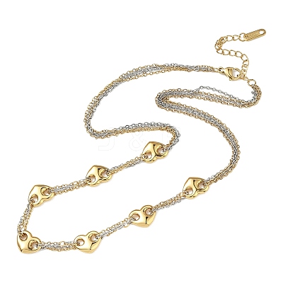 Two Tone 304 Stainless Steel Heart Link Chain Necklaces for Women NJEW-A074-09GP-1