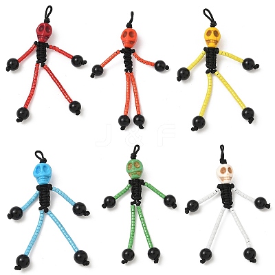 Halloween Theme Glass Seed & Natural Black Onyx & Synthetic Turquoise Beaded Pendants PALLOY-MZ00777-1