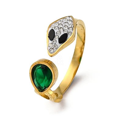 304 Stainless Steel with Rhinestone and Glass Cuff Rings RJEW-Q020-04G-1