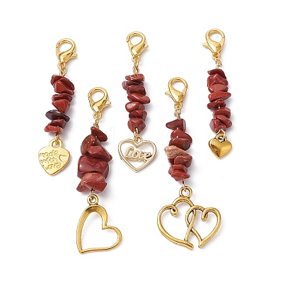 Valentine's Day Natural Red Jasper Chip Pendant Decorations HJEW-JM01330-1