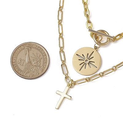 Iron Cable Chain & Paperclip Chain Double Layer Necklaces NJEW-JN04961-1