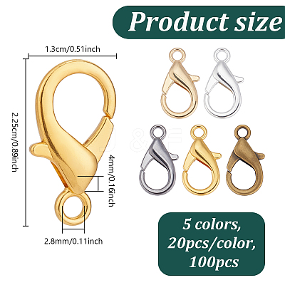 100Pcs 5 Colors Zinc Alloy Lobster Claw Clasps FIND-GA0008-18-1