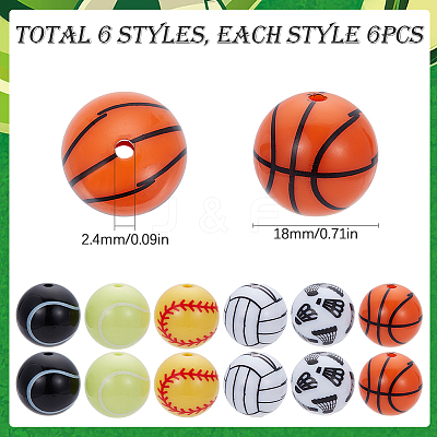 36pcs 6 styles Sport Theme Opaque Resin Beads RESI-SC0003-21-1