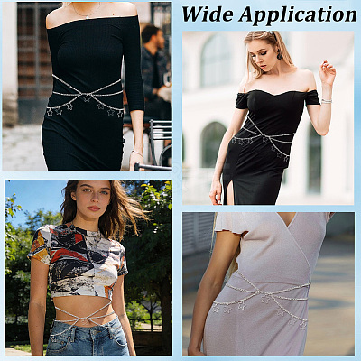 1Pc Alloy Star Tassel Layered Curb Chain Waist Belly Chains for Women AJEW-CY0003-25-1