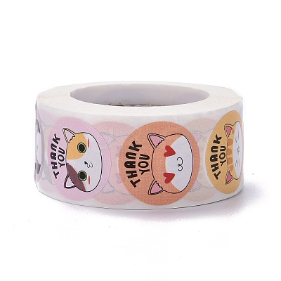 Flat Round Paper Thank You Stickers DIY-C042-12A-1