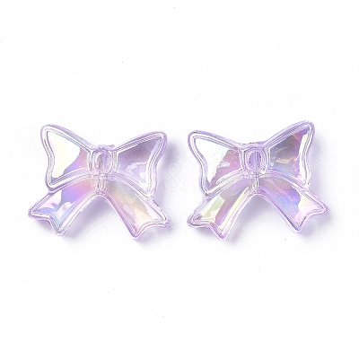 UV Plating Rainbow Iridescent Acrylic Beads OACR-H015-03-1