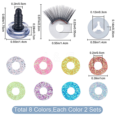16 Sets 8 Colors Glitter Plastic Doll Eye with Eyelashes DOLL-GF0001-02-1
