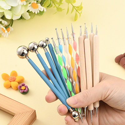 14Pcs 3 Styles Plastic & Wood Double Heads Modeling Clay Sculpting Tools Set TOOL-SP0003-22-1
