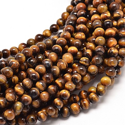 Natural Tiger Eye Round Bead Strands G-P072-33-6mm-1