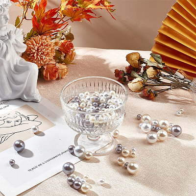 222Pcs 9 Styles ABS Plastic Imitation Pearl Round Beads KY-GO0001-03-1