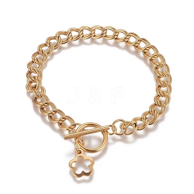 Ion Plating(IP) 304 Stainless Steel Curb Chain Bracelets BJEW-I274-11G-1