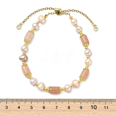 Adjustable Natural Sunstone & Cultured Freshwater Pearls Beads  Slider Bracelets for Women BJEW-JB14030-02-1