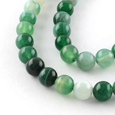 Dyed Natural Striped Agate/Banded Agate Round Bead Strands X-G-R342-8mm-06-1
