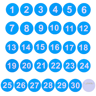 1 Set Round ABS Plastic Number 1~30 Brooches Sets JEWB-OC0001-02A-1