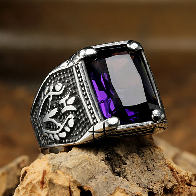 316L Stainless Steel & Cubic Zirconia Men's Vintage Carved Finger Rings FS-WG82D33-09-1