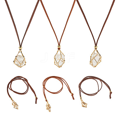 3Pcs Faux Suede Macrame Pouch  Pendant Necklaces NJEW-TAC0051-02-1