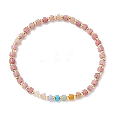 Natural Green Aventurine & Rose Quartz & Howlite & White Jade & Yellow Aventurine & Rhodonite & Synthetic Blue Lace Agate & Brass Beads Stretch Bracelets for Women BJEW-JB13334-01-1